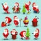 Collection of Christmas smiling Santa Claus character. Cartoon bearded man in festive costume Santa Claus in different