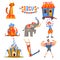 Collection of Circus Characters, Juggling Clown, Animals, Strongman, Aerial Gymnast Performing in Circus Show Vector
