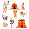 Collection of Circus Characters, Juggling Clown, Animals, Strongman, Magician, Aerial Gymnast Performing in Circus Show