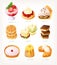 Collection of classic traditional British desserts with names: tarts, cakes, sandwiches for afternoon cake.