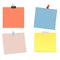 Collection of clear color lists of paper with pin and adhesive tape on the white background. Vector illustration