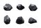 Collection of coal black mineral resources. Pieces of fossil stone. Polygonal shapes set. Black rock stones of graphite