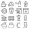 Collection Coffee Equipment Sign Icons Set Vector Thin Line. Coffee And Latte Cup, Beverage Machine And Brewing Pot Linear Pictogr