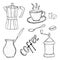 Collection of coffee sketch tool, hand drawing, vintage style. vector illustration;