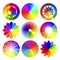 Collection color wheel different shapes vector illustration. Set of multicolored circular palettes
