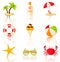 Collection of colored beach icons.