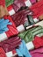 Collection of colored fashionable various leather gloves .