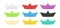 Collection of colored origami boat. Folded paper ship set. Isolated vector.