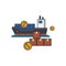 Collection colored thin icon of sea freight