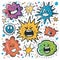 Collection colorful cartoon explosion bubble shapes expressing various emotions. Handdrawn comic