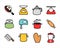 collection of colorful cooking tools icons. Kitchen stuff in line art cartoon design