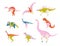 Collection of Colorful Dinosaurs, Pterodactyl, Carnotaurus, Styracosaurus, Diplodocus, Compsognathus, Brachiosaurus