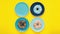 Collection of colorful donuts moving animations. Top view.