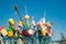 Collection of colorful fishing or lobster trap buoys and markers at wharf in Provincetown, Massachusetts, USA