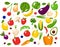 Collection of colorful hand drawn fresh tasty vegetables and fruits  on white background.