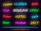 Collection of colorful neon casino and entertainment font and icons