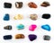 Collection of colorful semiprecious gemstones on white background