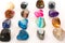 Collection of colorful semiprecious gemstones on white background