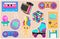 Collection of colorful stickers in 90s style. Items from the 80s and 90s. Retro badges, and patches for your design. Vector illust