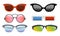 Collection of Colorful Sunglasses of Different Shapes, Modern and Retro Eyeglasses, 3d Glasses Vector Illustration