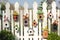 Collection of colourful wooden birdhouses.