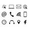 Collection of communication symbols. Contact, e-mail, mobile phone, message, social media, wireless technology icons. Vector illus