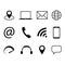 Collection of communication symbols. Contact, e-mail, mobile phone, message, wireless technology icons. Vector illustration