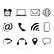 Collection of communication symbols. Contact, e-mail, mobile phone, message, wireless technology icons. Vector illustration