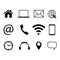 Collection of communication symbols. Contact, e-mail, mobile phone, message, wireless technology icons. Vector illustration