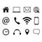 Collection of communication symbols. Contact, e-mail, mobile phone, message, wireless technology icons. Vector illustration