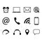 Collection of communication symbols. Contact, e-mail, mobile phone, message, wireless technology icons. Vector illustration