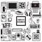 Collection of computer components and peripherals. Vector illustration decorative design