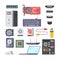 Collection computer hardware elements isometric icon vector illustration webcam, video card, SD, HDD