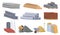 Collection construction materials vector flat illustration. Heaps of building material