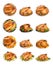 Collection of cooked turkey with different garnishes on background
