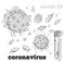 Collection of coronavirus, test tube, virus type. Quick sketch.