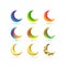 Collection of the crescent with nine assortment variation color gradients.
