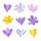 Collection of crocuses and saffrons. A set of spring purple, yellow and white crocuses. Vector illustration of beautiful