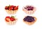Collection of cupcakes with strawberry, currant, mint and jam on