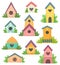 Collection of cute birdhouses. Vector isolates on a white background in cartoon style.