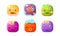 Collection of cute buttons, colorful cubes with funny faces, user interface assets for mobile apps or video games vector
