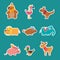 Collection of Cute Cartoon Animal Stickers, Bear, Flamingo, Kangaroo, Lion, Pig, Duck, Deer Vector Illustration