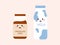 Collection of Cute cartoon chocolate and regular milk bottle characters. Kids kawaii food fresh milk with smiling face. Isolated