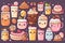 A collection of cute cartoon desserts including milkshakes, ice cream, and a cup of coffee. AI generation