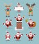 Collection of cute cartoons of santa claus and reindeer. vector