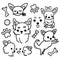 Collection of cute chihuahua with accessories, doodle illustration in simple style on white background. Set of cartoon