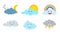 Collection of cute cloud cartoon emojis icon set with different expressions isolated on white background