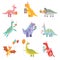 Collection of Cute Dinosaurs in Party Hats with Gift Boxes, Funny Blue Dino Characters, Happy Birthday Party Design