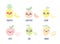 Collection of cute drawing with fruit characters in pastel colors. Set of kawaii illustrations with fruits-apple; pineapple; lime