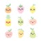 Collection of cute drawing with fruit characters in pastel colors. Set of kawaii illustrations with fruits-apple; pineapple; lime